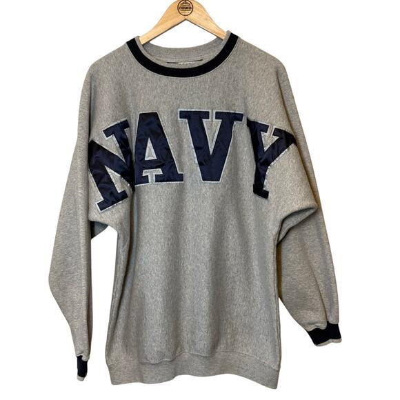 US Navy VTG Gear For Sports Oversized Twill Embroidered Sweatshirt Gray Unisex L - Picture 1 of 9